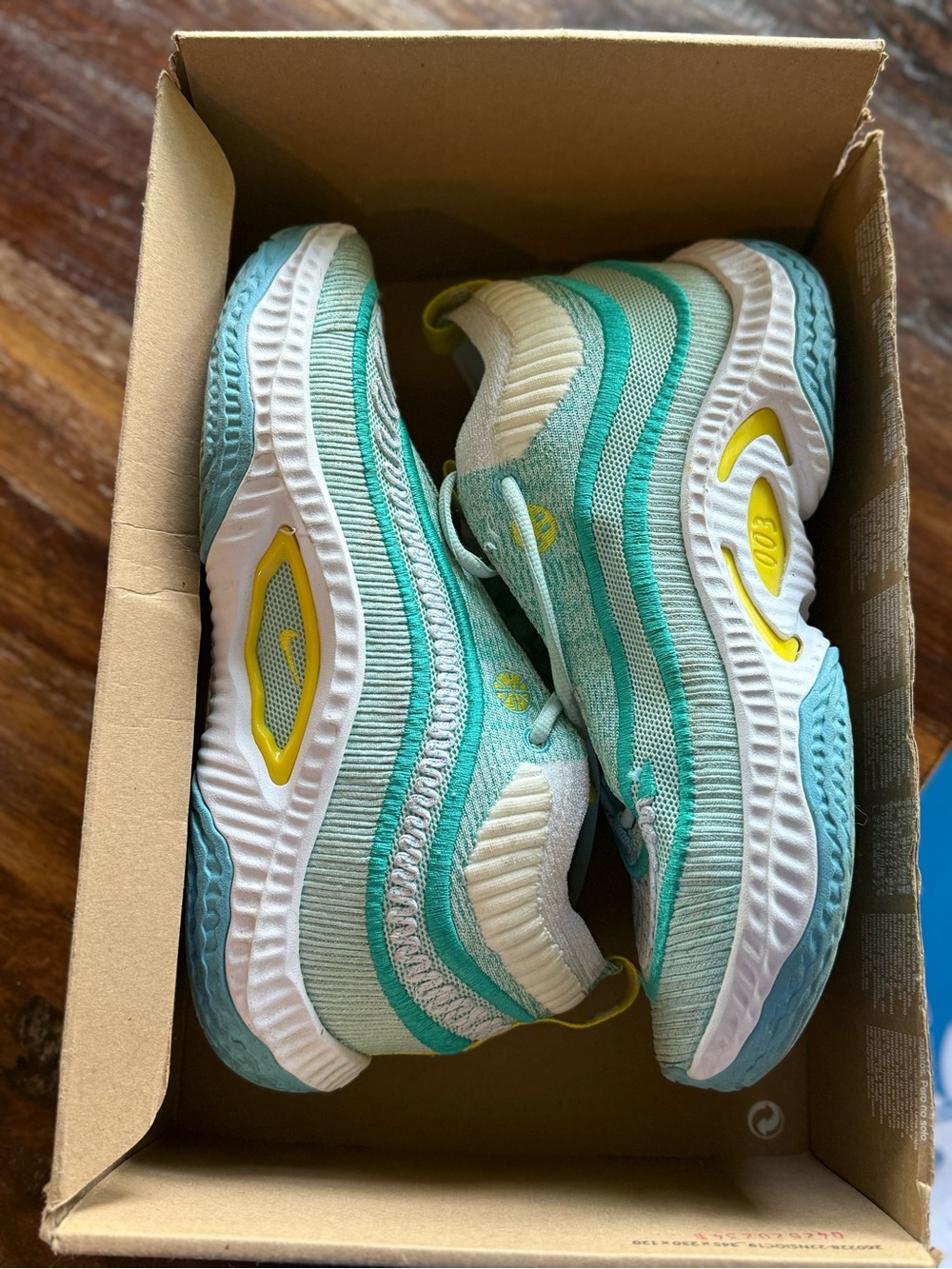 Nike Kids Slip-On Athletic Sneakers in Aqua, White & Yellow